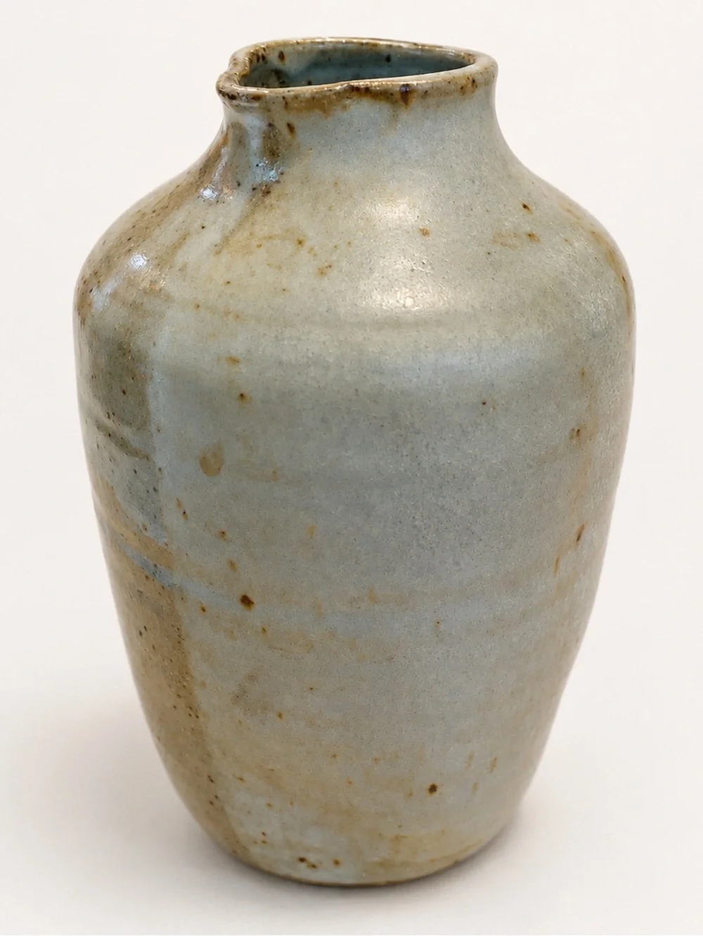 Studio Pottery Vase Blue Gray Speckled Glaze Rustic Artisan Stoneware